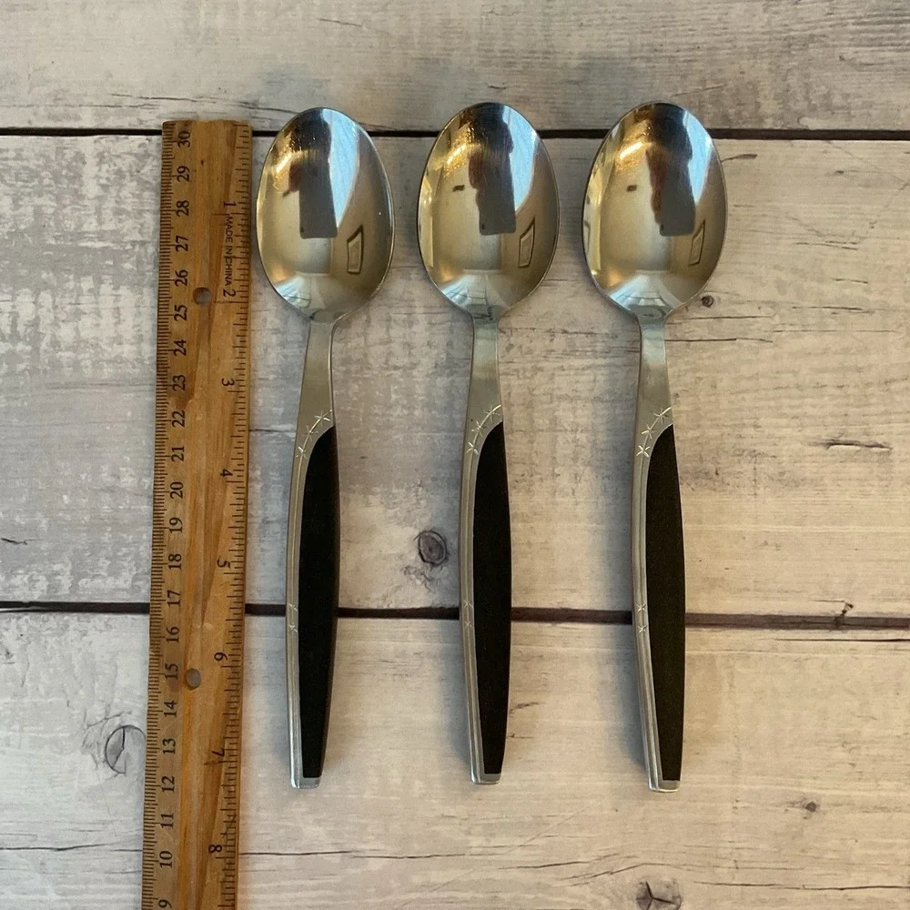 Marcrest Ebony Elegance Stainless 3 Oval Place Soup Spoon Starburst‎ Japan